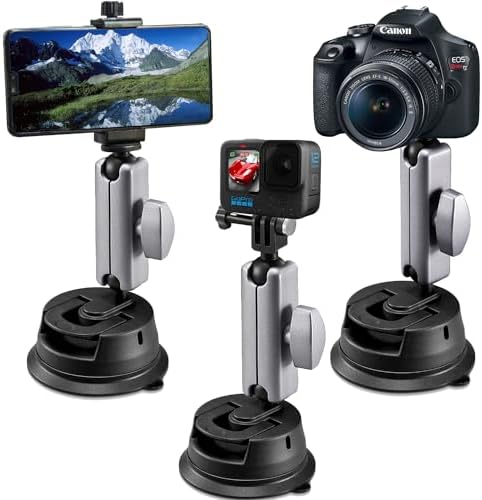 Versatile Suptig Universal Car Mount for Smartphones, Go Pro, Action Cameras & DSLRs – Robust Suction Cup Holder for Windshield & Dashboard Stability – Effortless Setup with Adjustable Angles for Optimal Capturing – Ideal Companion for Adventurers and Travelers