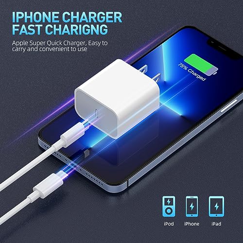 Ultimate Fast Charging Solution for i Phone: 3-Pack MFi Certified USB-C Wall Charger with 10 FT Lightning Cables for i Phone 14 Pro Max, 13, 12 Mini, 11, XR, XS, X & SE – Unmatched Speed & Convenience for Every Apple User