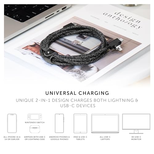 Power Your Devices Sustainably with the Native Union Belt Cable Duo Pro – 8 ft Ultra-Strong Braided 240 W Charging Cable for Lightning & Type-C – Eco-Friendly Design with 2-in-1 MFi Certified Connectors for Enhanced Compatibility and Rapid Performance – Perfect for Home, Office, and On-the-Go Charging
