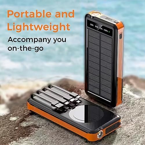 Ultimate Outdoor Solar Power Bank – 10000 m Ah Waterproof & Dustproof Portable Charger with Built-in Cables, Wireless Charging, LED Flashlight & Digital Indicator for Adventure-Ready Performance and Fast Device Compatibility