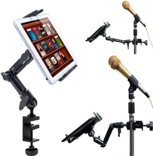 Heavy-Duty Aluminum Alloy Microphone Stand with Adjustable Tablet Holder – Universal 4-Way Clamp Design for i Pad Pro, Galaxy Tab, Surface Book – Ultimate Stability and Versatility for Musicians and Presenters