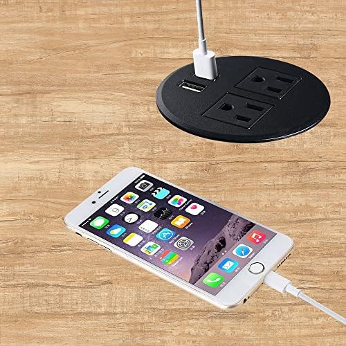 Revolutionize Your Workspace with the Desk Power Grommet USB C – 30 W PD Fast Charge Power Strip with 2 Outlets & 2 USB Ports, Effortlessly Mountable Recessed Flat Plug for Countertops, Shelves, and End Tables – Sleek Black Design for Enhanced Connectivity and Simplified Charging Solutions