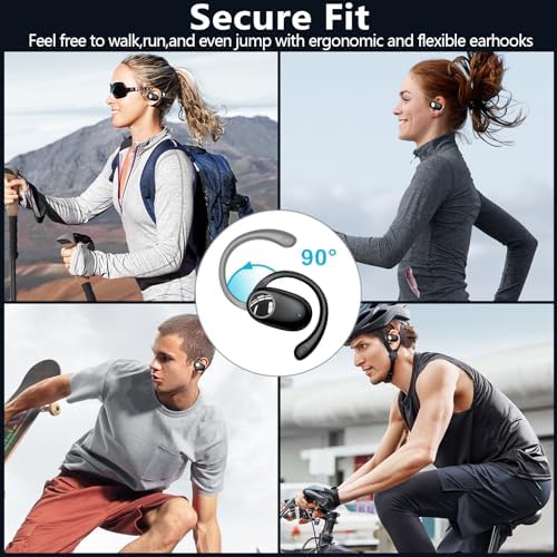 Kurdene Bluetooth 5.3 Open Ear Sports Earbuds – 60 Hours Playtime with Smart Charging Case, Ergonomic Secure Earhooks for Optimal Comfort During Workouts, Running, and Meetings – Unmatched Freedom and Awareness for Active Lifestyles