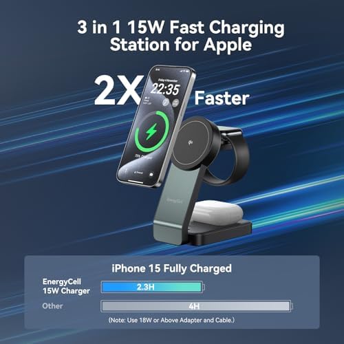 Ultimate 3-in-1 Wireless Charging Station for Apple Devices – Qi2 Certified 15 W Magnetic Fast Charger for i Phone 16/15/15 Pro/14/13/12, Apple Watch & Air Pods – Portable, Foldable Design for Efficient Charging and Minimal Clutter
