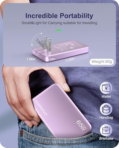Sleek Purple 65 W Ga N Multi-Port USB Wall Charger – Ultra-Slim Travel Adapter with Dual Type-C & USB-A Ports for Rapid Charging of Mac Book Pro, i Phone 16/15/14, i Pad Pro, and Pixelbook – Compact, Stylish, and Versatile Power Solution for All Devices