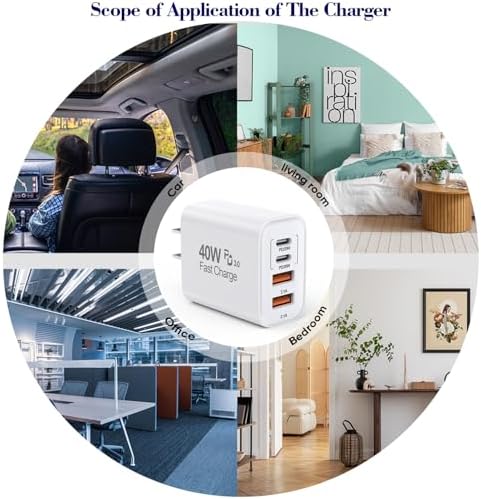 40 W Multi-Port USB-C Power Adapter for i Phone 16/15/14/13/12/11 & i Pad 12.9 – Advanced Fast Charging Solution with PD & QC Technology – Compact 4-Port Wall Charger for Home, Office, and Travel – Ultimate On-the-Go Power Block for Rapid Device Management