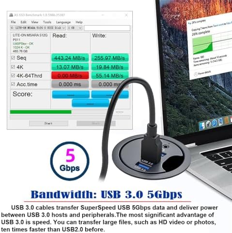 Optimize Your Workspace with the NFHK USB 3.0 Hub & Desk Grommet Dock – High-Speed Dual-Port Splitter with Micro-SD Card Reader for Effortless Device Connectivity and Enhanced Workflow Efficiency
