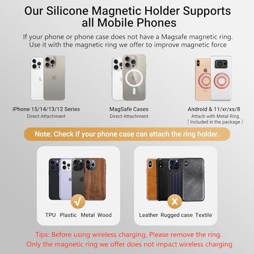 OPSO Magnetic Phone Ring Holder for Mag Safe – 360-Degree Rotating Silicone Finger Grip with Adjustable Kickstand Compatible with i Phone 16/15/14/13/12/Pro/Max & Samsung – Ultimate Hands-Free Essential for Enhanced Device Usability and Stylish Stability