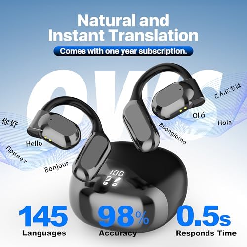 OWS 3-in-1 Advanced AI Translation Earbuds – Effortless Real-Time Communication in 144 Languages for Travelers, Business Professionals, and Language Learners, Ergonomically Designed for Comfort with Long Battery Life and Seamless Bluetooth Connectivity