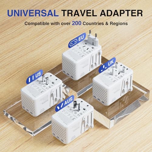 Compact 220 V to 110 V Power Converter with 4-Port USB Charging Hub – Essential Multi-Region Travel Adapter for Seamless Global Connectivity – Lightweight and Stylish White Design for US, UK, EU, and AU Travelers – Enhanced Safety Features for Device Protection