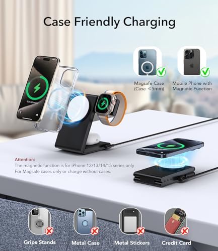 Ultimate 3-in-1 Wireless Charging Station: Fast-Fold Portable Mag Safe Charger for i Phone 12-16, Apple Watch Series 10/9/8/Ultra 2 & Air Pods 4 with 20 W Power Adapter – Effortless Travel and Enhanced Compatibility for Efficient Device Charging