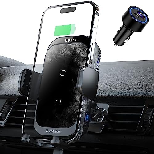 Elevate Your Road Experience with Zee Hoo’s Ice Cooling Wireless Car Charger – 15 W Dual Coils Fast Charging Mount for i Phone & Samsung – Secure Auto Clamp Design with Integrated Cooling Technology for Optimal Performance and Convenience