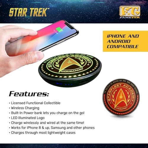 Star Trek Illuminating Wireless Charger & Backup Battery Pack – Sci-Fi Inspired Portable Phone Charger with Light-Up Transporter Pad Logo for Enhanced Compatibility and Fast Charging – Ultimate Gift for Star Trek Fans and Tech Enthusiasts