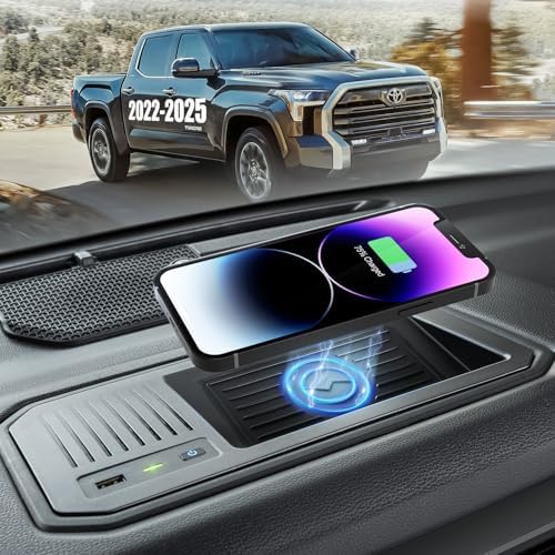 Custom-Fit Wireless Charger for Toyota Tundra 2022-2025 – Qi Certified Phone Charging Pad with USB Port for TRD Pro, 1794 Edition, Platinum, SR, SR5, and Limited Models – Fast Charging, Sleek Design, and Enhanced Compatibility for a Clutter-Free Interior Experience
