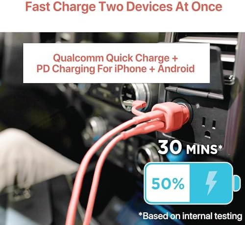 BLACK+DECKER 38 W Dual USB-C Car Charger – Compact Fast Charging Adapter with LED Indicator for i Phone 16/15/14/13/12, Pixel 3/2 XL, i Pad Pro – Advanced Power Delivery & Qualcomm Quick Charge Technology for Optimal Performance on the Go