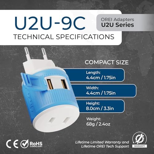 OREI Switzerland Travel Plug Adapter with Dual USB Ports – Ultimate Type J Charging Solution for USA Devices – Fast, Efficient Power for i Phones, Laptops, Tablets & More – Essential Travel Accessory for Hassle-Free Connectivity