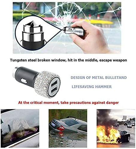 Chic Rhinestone Dual USB Car Charger & 3-in-1 Braided Charging Cable Set – Stylish Bling Accessories for Fast Charging & Enhanced Compatibility – Perfect for Women’s Vehicles in Silver