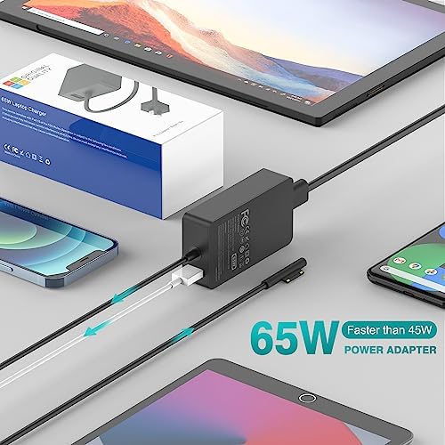 High-Performance 65 W Surface Pro Charger – Rapid Charging for Microsoft Surface Pro 10, 9, 8, 7+, 7, 6, 5, 4, 3, X & Surface Laptop Series – Ultra-Compatible with Surface Go & Surface Book – 10 FT Cable with LED Indicator for Flexible Use – Enhanced Safety Features for Longer Battery Life