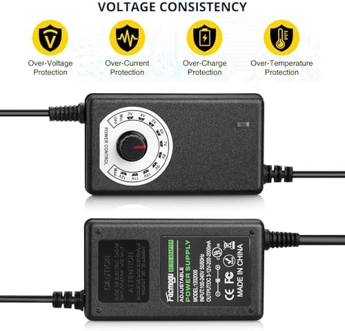 Universal 24 W Adjustable AC to DC Power Supply Adapter – Multi-Voltage Solution for 3 V, 5 V, 9 V & 12 V Electronics – Ideal for LED Lights, Fans, and More with Advanced Safety Features and Regulated Output