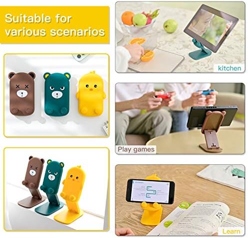 Cute Cell Phone Stand Foldable Adjustable Animal Phone Holder for Desk Silicone Protection Compatible with iPhone 16 15 14 13 12 Pro Max iPad Tablet Desk Accessories (Green Bear) – Enhanced Compatibility and Speed