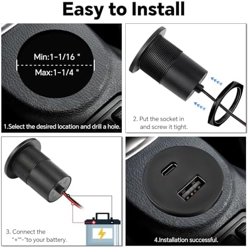 Acegoo High-Efficiency 12 V Dual Port USB Charger Socket – 30 W PD Type-C & 18 W QC3.0 Fast Charging Solution for RVs, Campers, Trucks, and Boats – Sleek Aluminum Design with Recessed Mount for Space-Saving Installation – Ultimate Power Delivery for All Your Devices