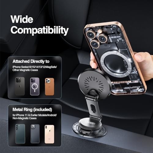 Revolutionary 15 W Magnetic Wireless Car Charger Mount – Adjustable Fast Charging Holder for i Phone 12-16 | Sleek, Foldable Design for Optimal Viewing | Ideal Gift for Tech-Savvy Drivers | Enhanced Mag Safe Compatibility & Travel-Friendly Convenience