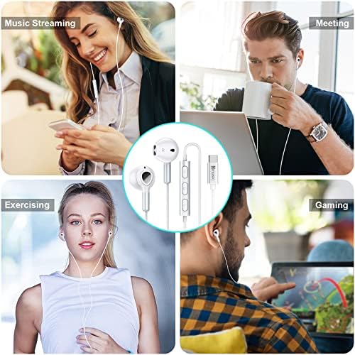 Hmusic Premium USB C Earbuds with Magnetic Convenience – In-Ear Wired Headphones Featuring Built-in Mic and Volume Control for Samsung Galaxy, Google Pixel, Xiaomi Smartphones – Unmatched Sound Clarity and Effortless Comfort for On-the-Go Listening