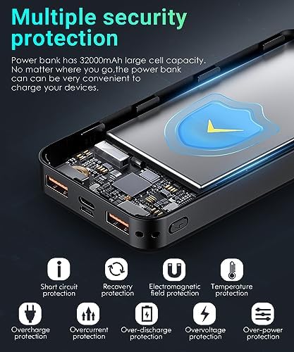 High-Capacity 32000 m Ah Portable Power Bank with Fast 5 V/3 A Charging – LED Display for Real-Time Monitoring, Sleek Black Design, Ideal for Smartphones and USB Devices – Ultimate Reliability for Travel and Daily Use
