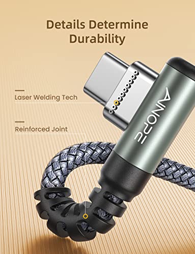 AINOPE Right Angle USB C Cable – 2-Pack (10 ft + 10 ft) Fast Charging 3.1 A Nylon Braided Charger for Enhanced Device Compatibility, Ideal for Gaming and Multitasking, Durable Black Design