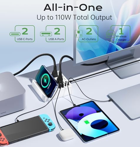 TOPOINT 7-in-1 Multi-Device Charging Hub with Wireless Charging Pad – 65 W Fast USB-C Power Strip for i Phone, Samsung, Mac Book, and More – Ultimate Compatibility and Space-Saving Design for Home and Office Use