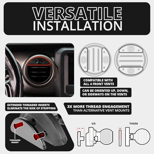 Elevate Your Driving Experience with the Tackform Link Vent Phone Mount for 2018-2023 Jeep JL, Gladiator & 4 XE | Premium CNC Billet Aluminum Design | Zero Slip Grip for Maximum Stability | Anti-Scratch Universal Holder for i Phone, Galaxy & More | Effortless Installation & Sleek Black Finish