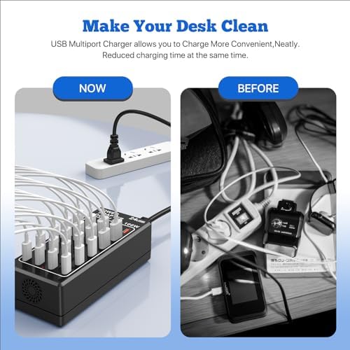 Ultimate 24-Port USB Charging Station Block: 100 W Smart Fast Charger for Multi-Device Powering – Versatile USB A & C Compatibility for i Phone, i Pad, Samsung, and Laptops – Efficient Desktop Solution for Shared Spaces and Home Use