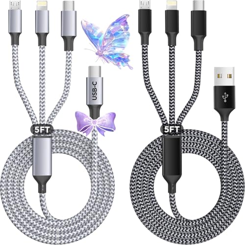 240 W 4-in-1 Braided Charging Cable: Ultimate Fast Charge Solution with E-Mark Chip for i Phone, i Pad, Mac Book & Android Devices (5 FT) – Durable Multi-Connector Cord for Seamless Device Compatibility and Superior Performance
