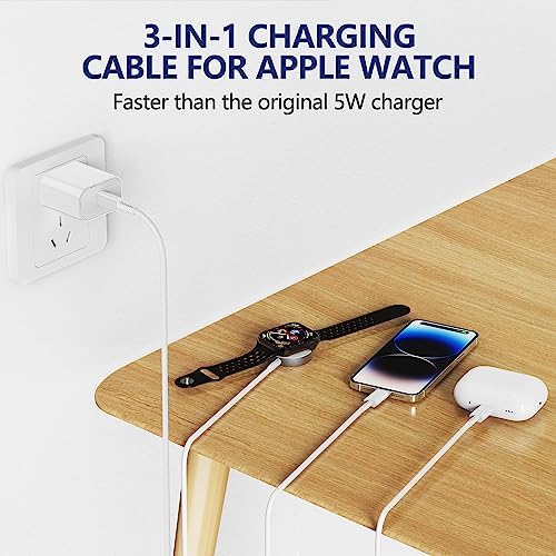 Premium 5 W Fast Charging USB C Cable for Apple Watch – 6 ft Magnetic Charger, MFi Certified, Compatible with Series SE2/8/7 & All Sizes 38 mm to 45 mm – Reliable & Efficient Power Solution for On-the-Go Users