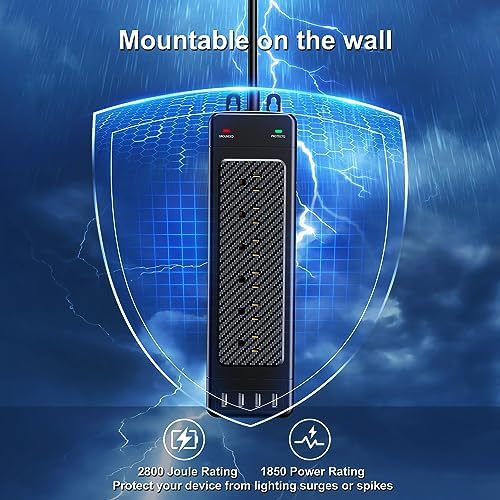 Yostyle 18-Outlet Surge Protector Power Strip with Smart USB Fast Charging | Heavy-Duty 10 Ft Extension Cord | Wall-Mountable for Space Efficiency | Advanced Safety Features for Home and Office Use