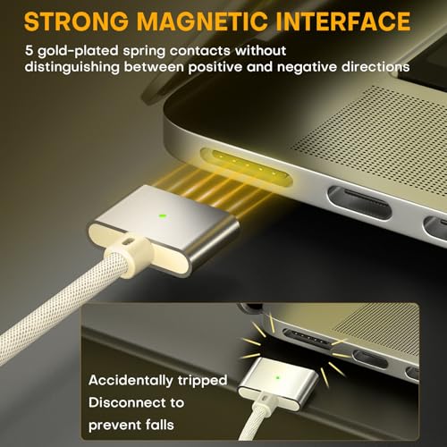 Experience Unmatched Charging Efficiency with the 6 FT USB-C to Magnetic 3 Cable – 140 W Fast Charging for Mac Book Air & Pro Models (2021-2024) – Durable, Tangle-Free, and Sleek White Design for Ultimate Compatibility and Convenience