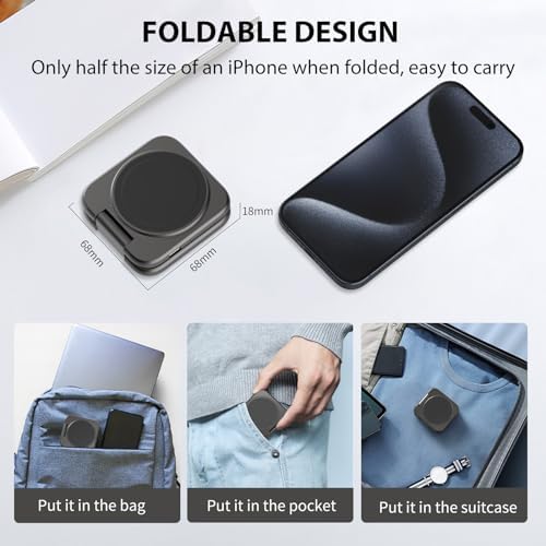 Compact 2-in-1 Foldable Wireless Charger Stand for Apple Devices – KUXIU Aluminum Magnetic Charging Station with 5 W Fast Charging for i Phone 15/14/13/12 Pro/Max, Apple Watch 9/8/7/Ultra2, and Air Pods Pro – Ultimate Portability and Enhanced Compatibility for Travelers