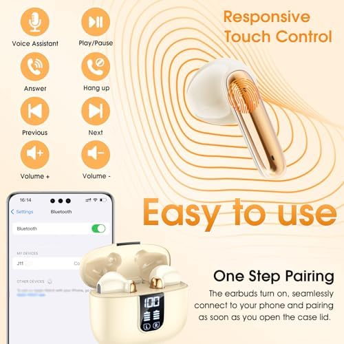 Next-Gen Wireless Earbuds with Bluetooth 5.4 – Premium Hi-Fi Sound, 6-Mic ENC Technology for Crystal-Clear Calls, 35-Hour Battery Life, IPX7 Waterproof Design, LED Battery Indicator, Ideal for Android & i OS Users