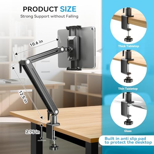 Ergonomic 360° Rotating Adjustable Monitor Stand for 15.6″ Tablets – Versatile Bed Clamp Mount for i Pad Air/Pro/Mini – Portable Desk Arm Holder Enhancing Comfort and Productivity Anywhere