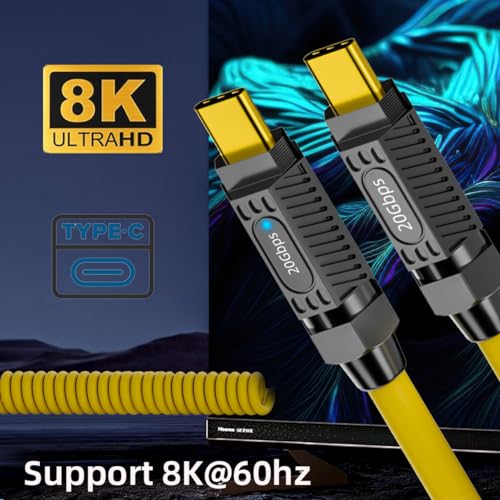 xiwai Stretch Coiled USB-C USB4 Cable with Smart LED Display 20Gbps 100W 8K for Laptop Disk Phone Type-C Male to Male Cable Power & Data 180cm – Enhanced Compatibility and Speed