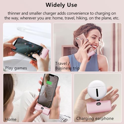 LUCKYDUO Ultra-Compact 5000 m Ah Portable Power Bank with Built-In Phone Holder & LED Light for i Phone – Essential Travel Charger with LCD Battery Indicator, Compatible with i Phone 14/13/12/11/XR/SE/8/7 Pro Max – Stay Charged Anywhere