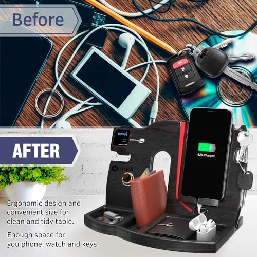BARVA Wood Docking Station | Phone Stand & Desk Organizer | Night Stand Charging Station & Smart Watch Phone Holder | Nightstand Organizer for Men’s Accessories | Ideal Gifts for Men – Enhanced Compatibility and Speed
