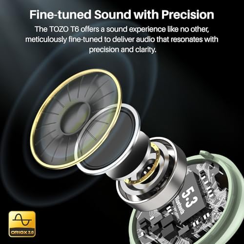 TOZO T6 Bluetooth 5.3 Wireless Earbuds – Immersive Stereo Sound, 50-Hour Playtime, IPX8 Waterproof Design, Customizable EQ via App, Ergonomic Fit – Ideal for Active Lifestyles and Seamless Connectivity