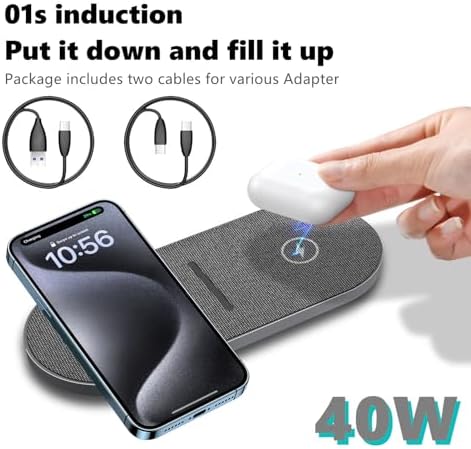 40 W Dual Fast Wireless Charging Pad – Efficient 20 W Charging for i Phone 16-11, Air Pods & Samsung Galaxy – Sleek Design for Home & Office Use – Versatile Charging Station with Enhanced Compatibility and Speed