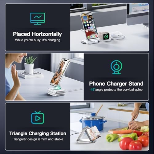 Versatile 3-in-1 Magnetic Charging Station: Travel-Friendly Wireless Charger for i Phone 16/15/14/13/12, Apple Watch & Air Pods 4/3/2 – Foldable & Chic Pink Design for Seamless Power on the Go – Enhanced Speed & Compatibility for All Your Apple Devices