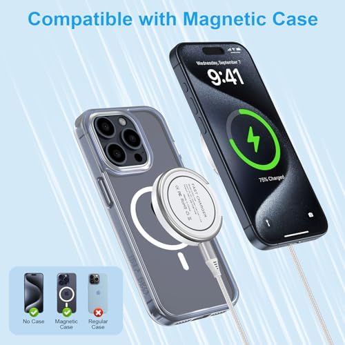 Magnetic Wireless Charger Pad – 15 W Fast Charging Station for Samsung Galaxy S24, i Phone 16 Pro Max, and Pixel 9 Pro with Built-in Kickstand for Enhanced Viewing – Universal Compatibility and Stylish Design for Home or Travel