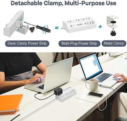 Revolutionize Your Workspace with the Ultimate Desk Clamp Power Strip USB C – Multi-Plug Charging Station Featuring 4 Outlets and 4 USB Ports, Including Rapid USB-C for Efficient Device Charging – Compact Surge Protector for Phones, Tablets, and Computers – Enhance Productivity and Declutter Your Desktop