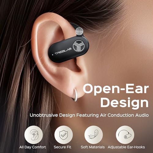 TREBLAB X-Open True Open Ear Wireless Earbuds – Ultra-Lightweight Bluetooth Sports Headphones with 40-Hour Playtime, Secure Behind-Ear Design for Active Use, Immersive Sound Quality, Dual Microphone for Clear Calls, Ideal for Running and Intense Workouts, Enhanced Comfort and Seamless Device Compatibility