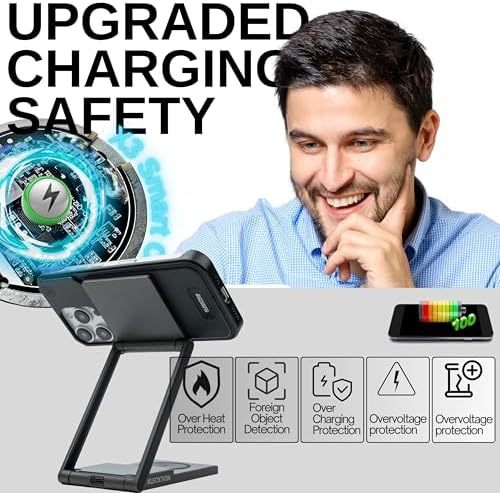 Ultimate 3 in 1 Wireless Charging Station for Apple Devices – Fast 15 W Charger for i Phone 16, 15, 14, Air Pods & Apple Watch – Adjustable Angle Travel Dock Weighing Only 8.8 oz – Perfect Gift for Tech Lovers Seeking Style and Efficiency
