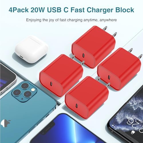 Ultra-Fast 20 W USB C Charger Block – 4 Pack for i Phone 16/15 & Multi-Device Compatibility – Compact Power Adapter for Apple, Samsung, Google – Essential Travel Charging Solution with Enhanced Durability and Safety Features